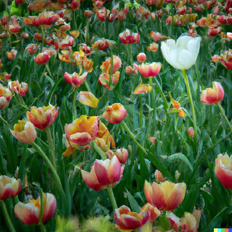One tall purple flower surrounded by orange flowers