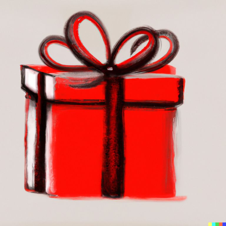 A red gift box with a bow on top